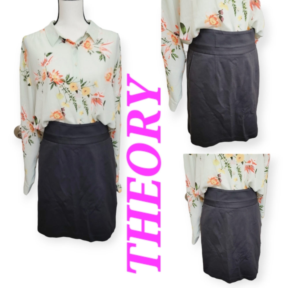 THEORY pencil charcoal gray Above-knee length skirt